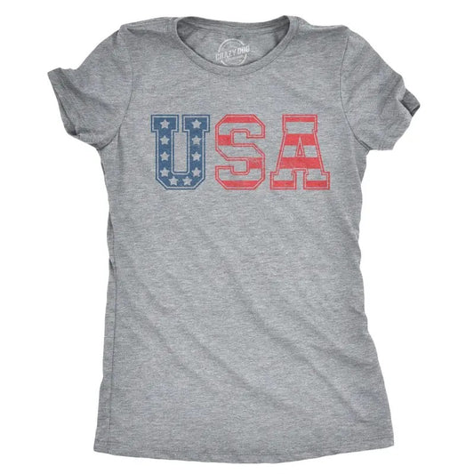 Womens USA Vintage T Shirt 4th Of July Indepence Day T Shirt Patriotic America Funny Womens T Shirts Cute Slimming Top Comfortable Soft Womenswear Funny Camping Top Women's Novelty Tees Light Grey