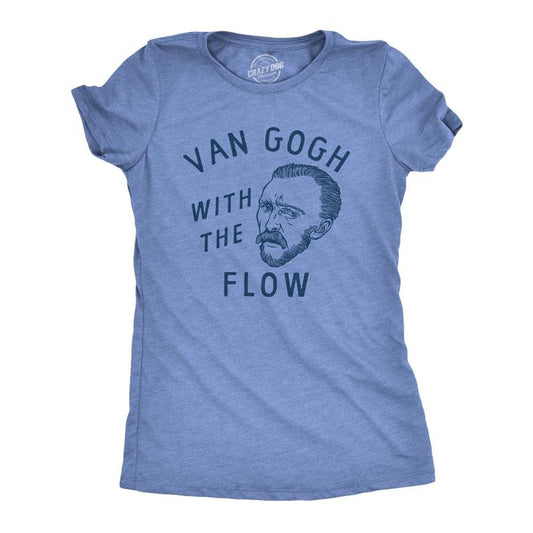 Womens Van Gogh With The Flow T Shirt Funny Painter Vincent Artist Tee For Ladies Funny Womens T Shirts Cute Slimming Top Comfortable Soft Womenswear Funny Sarcastic Top Women's Novelty Tees Light Blue