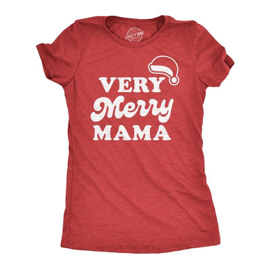 Womens Very Merry Mama T Shirt Cute Christmas Santa Hat Holiday Party Tee For Mom Funny Womens T Shirts Cute Slimming Top Comfortable Soft Womenswear Christmas Tops for Women Women's Novelty Tees Red