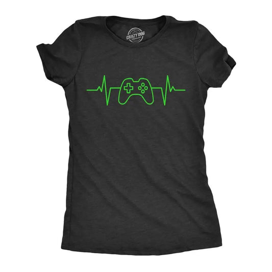 Womens Video Game Heart Beat T Shirt Funny Cool Controller Pulse Monitor Tee For Ladies