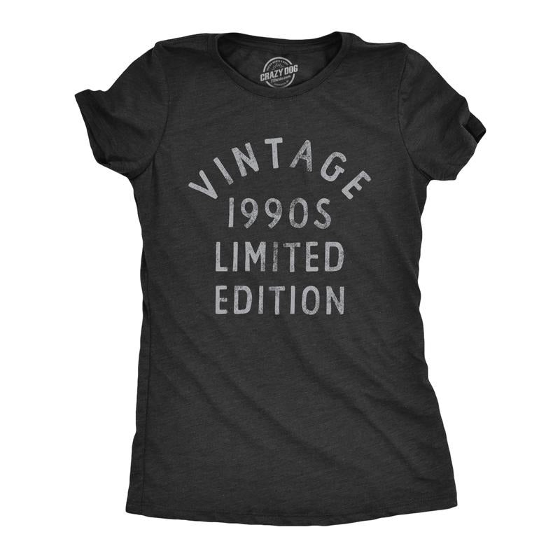 Womens Vintage 1990s Limited Edition T Shirt Funny Cool 1990 Theme Classic Tee for Ladies Funny Womens T Shirts Cute Slimming Top Black