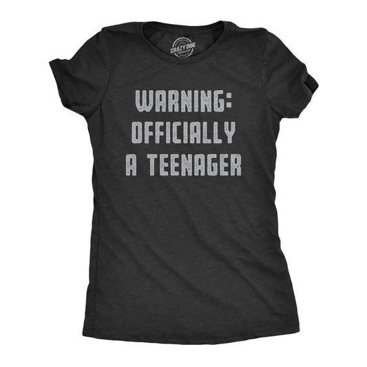 Womens Warning Officially A Teenager T Shirt Funny Birthday Gen Z Graphic Tee Funny Womens T Shirts Cute Slimming Top Comfortable Soft Womenswear Funny Birthday Top Women's Novelty Tees Black