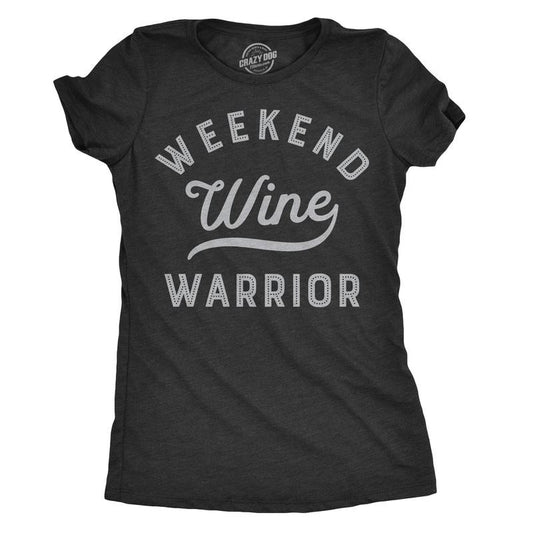 Womens Weekend Warrior Wine T Shirt Funny Day Drinking Tee For Ladies Funny Womens T Shirts Cute Slimming Top Comfortable Soft Womenswear Funny Wine Top Women's Novelty Tees Black