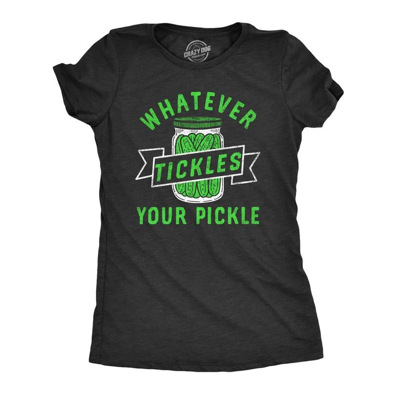 Womens Whatever Tickles Your Pickle T Shirt Funny Jar Of Pickles Saying Joke Tee For Ladies Funny Womens T Shirts Cute Slimming Top Comfortable Soft Womenswear Sarcastic Tops for Women Funny Food Top Black -