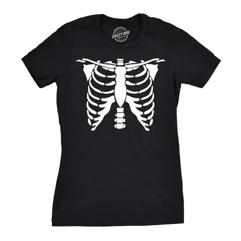 Womens White Skeleton Rib Cage T Shirt Bones Costume Halloween Tee Funny Womens T Shirts Cute Slimming Top Comfortable Soft Womenswear Halloween Tops for Women Women's Novelty Tees Black