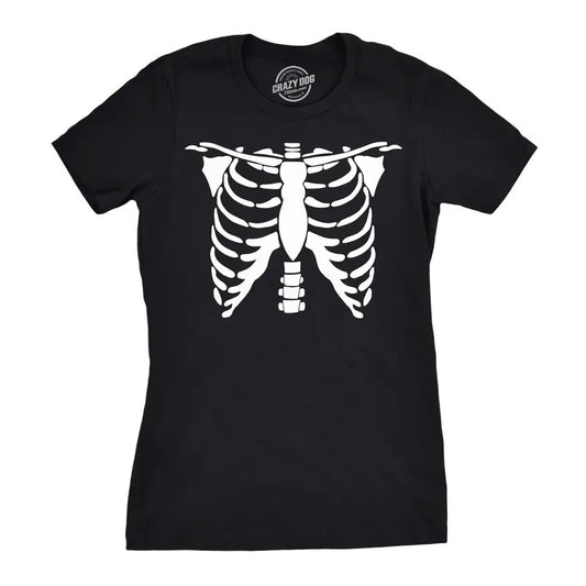 Womens White Skeleton Rib Cage T Shirt Bones Costume Halloween Tee Funny Womens T Shirts Cute Slimming Top Comfortable Soft Womenswear Halloween Tops for Women Women's Novelty Tees Black