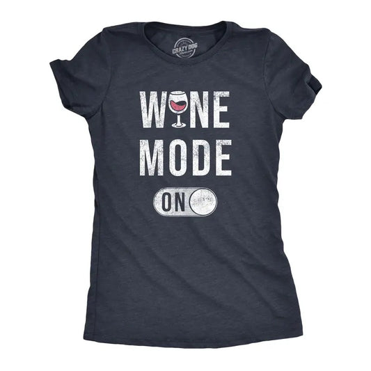 Womens Wine Mode On T Shirt Funny Red White Drinking Lovers Button Joke Tee For Ladies Funny Womens T Shirts Cute Slimming Top Comfortable Soft Womenswear Funny Wine Top Women's Novelty Tees Navy -