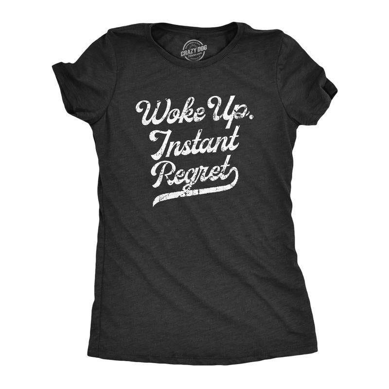 Womens Woke Up Instant Regret T Shirt Funny Early Morning Sleep Joke Tee For Ladies Funny Womens T Shirts Cute Slimming Top Comfortable Soft Womenswear Funny Sarcastic T Shirt Women's Novelty T Shirts Black -