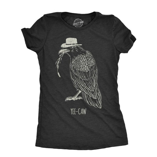 Womens Yee Caw T Shirt Funny Southern Crow Raven Joke Tee for Ladies Funny Womens T Shirts Cute Slimming Top Comfortable Soft Womenswear Sarcastic Tops for Women Funny Animal Top Women's Novelty Tees Black -