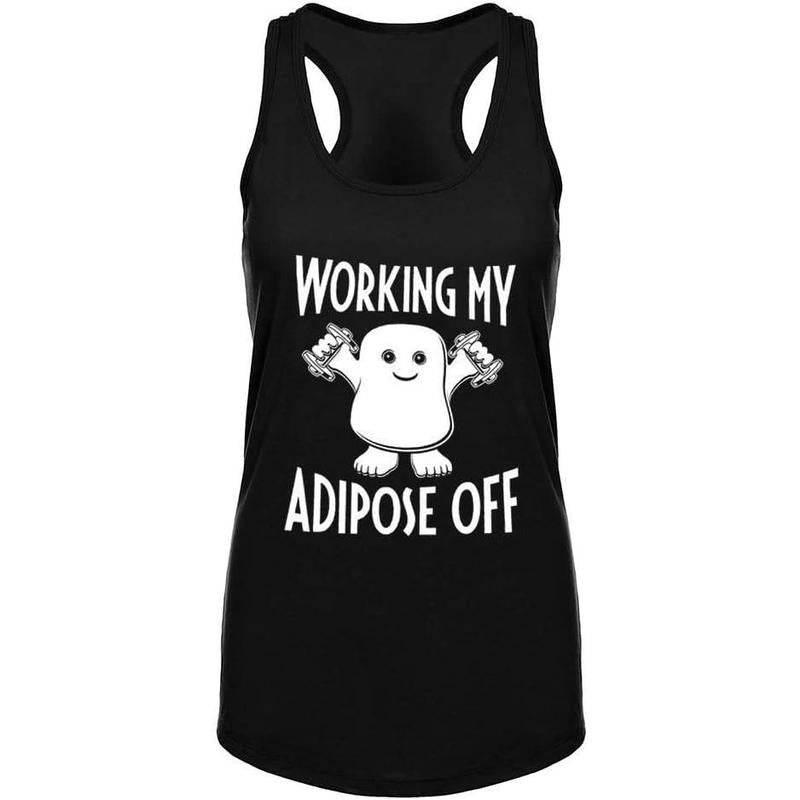 Workout Tank Tops for Women-Womens Working My Adipose Off Funny Saying Fitness Gym Racerback Sleeveless Shirts Made in USA
