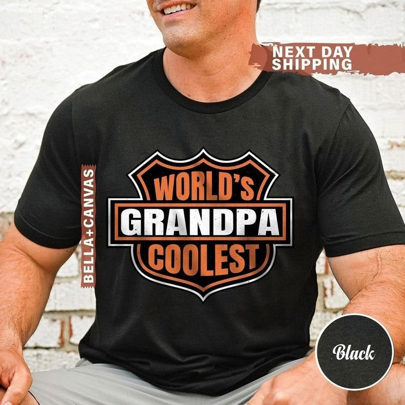 World's Coolest Grandpa Shirt New Grandpa Announcement Tee Motorcycle Grandpa Gift Funny Father's Day & Christmas Gift for Cool Grandpa Womenswear