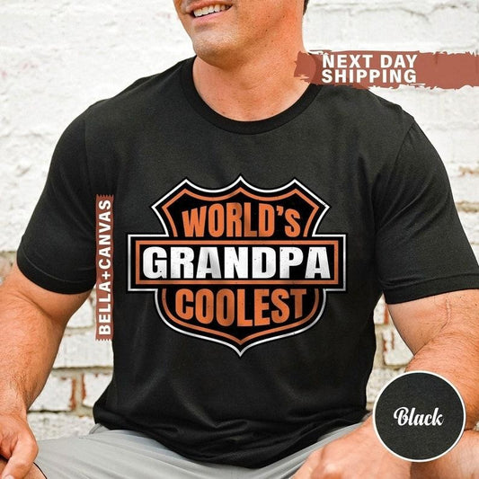World's Coolest Grandpa Shirt New Grandpa Announcement Tee Motorcycle Grandpa Gift Funny Father's Day & Christmas Gift for Cool Grandpa Womenswear