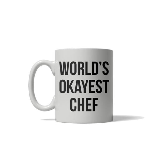 World's Okayest Chef Funny Drinking Mug Coffee Cup - 11oz Funny Coffee Mugs Ceramic Printed Drinkware Cup