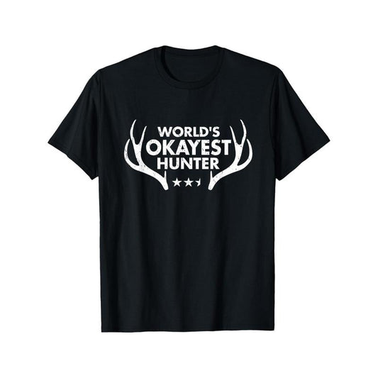 World's Okayest Hunter Funny Deer Hunting Gift T-Shirt Summer Comfortable Casual Short Sleeve T-Shirt Made in USA