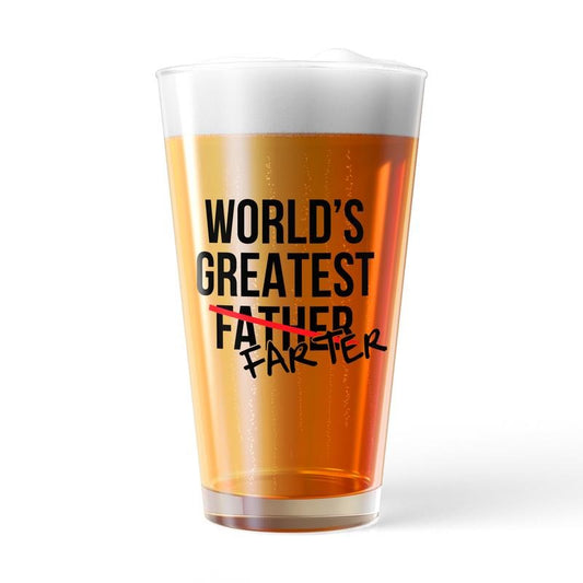 Worlds Greatest Farter Pint Glass Funny Sarcastic Father's Day Gift Novelty Cup-16 oz Funny Drinking Glasses Dad Joke  Funny Sarcastic  White Standard