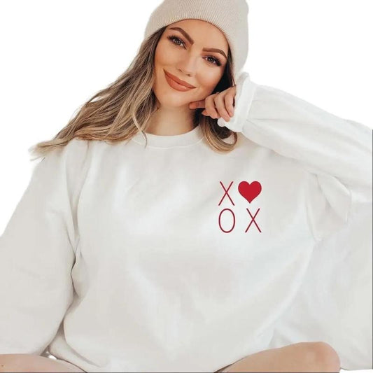 XOXO Sweatshirt, Valentine Sweatshirt, Women Love Heart Cute Crewneck For Women