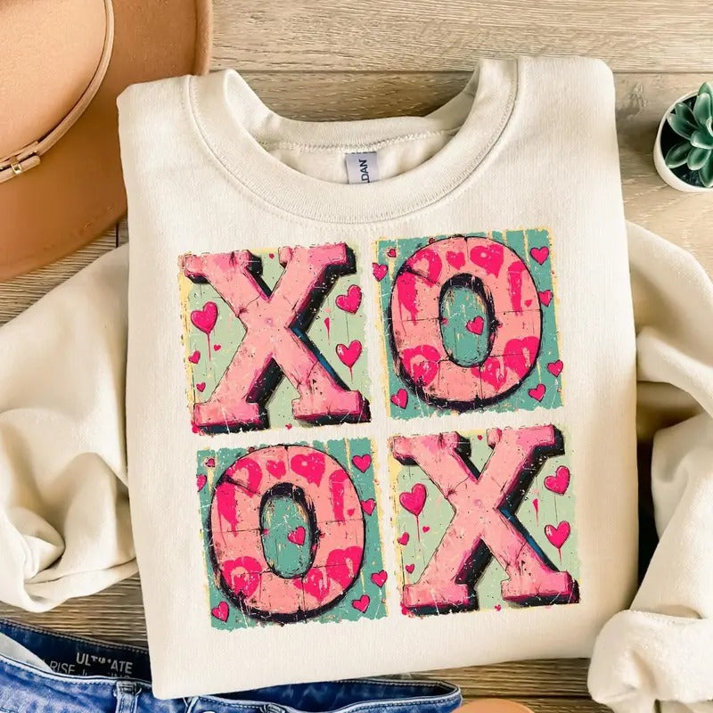 XOXO Valentine's Day T-shirt, Retro Valentine Shirt, Heart, Valentine's Day, Valentine bow, Heart xoxo