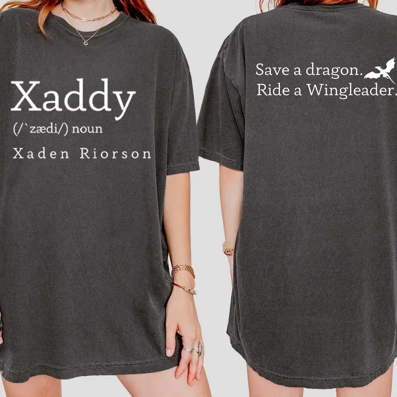 Xaddy Save A Dragon Ride A Wingleader Vintage Cotton Unisex T-shirt 2 sides, Fantasy Bookish Shirt, Galentines Gifts, Dragon Riders Tee, Book Boyfriend Shirt