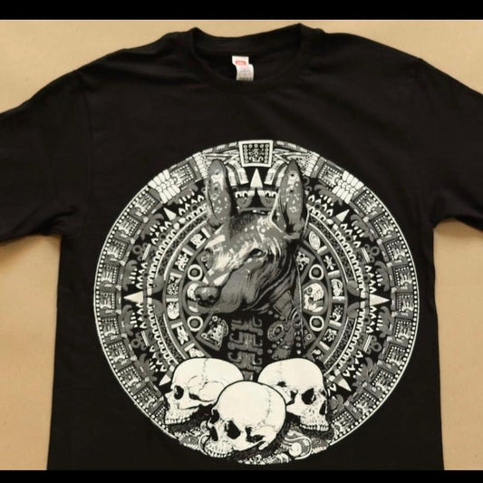 Xolo whit Mexican calendar T-shirt Cotton Black Tshirt