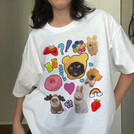Y2K Silly Cat T-Shirt, 90s Kawaii Aesthetic Cat Meme T-Shirt, Trashy Kitten Tee, Silly Cats T-Shirt Trendy, Funny Cat Tees