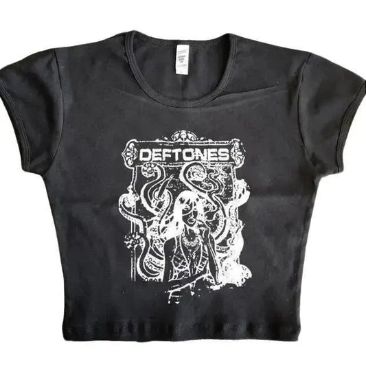 Y2k Clothes Gothic Emo Girl Baby Tee Vintage Women Letter Print Casual Short Sleeve T-Shirt