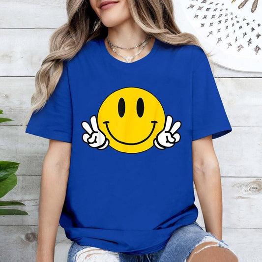 Yellow Smile Face Cute Checkered Peace Smiling Happy Face T-Shirt | Tee For Men and Women, 100% Cotton