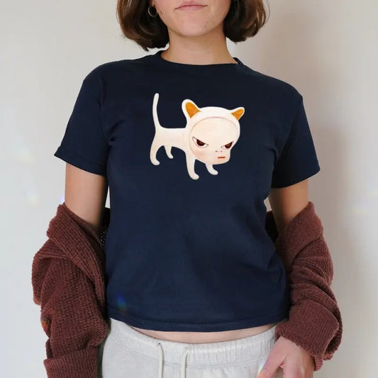 Yoshitomo Nara Art Cat Baby Tee, Japanese Art, Cute Cat Baby Tee, Y2k Top Women Streetwear, Women Fitted T-Shirt, Grunge 2000s, Japanese Graphic Tshirt, Gift For Her
