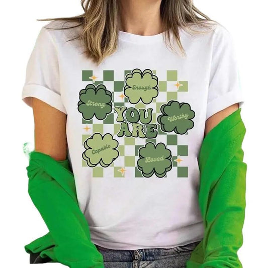 You Are Enough T-Shirt, Loved, Worthy, Retro St Patrick Day, Lucky Shamrock Shirt, Love Yourself, St Patrick's Day Patty's Day Sweatshirt, Gift For Her Him, Gifts Ideas For Patrick's Day Sweater, Long Sleeve Tee Crewneck Fit Top