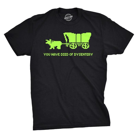 You Have Died Of Dysentery T Shirt Funny Gamer Shirts Video Games Nerdy Cool 80s Mens Funny T Shirts Cool Tees Soft Stylish Casual Menswear Gamer Apparel for Men Funny Nerd Short Sleeve Novelty Tees Black
