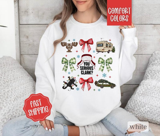 You Serious Clark Comfort Colors Sweatshirt, Funny Christmas Sweater Womenswear, Holiday Crewneck