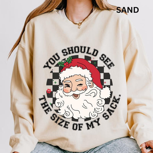 You Should See the Size Of My Sack Sweatshirt Sleeve Casual Cotton Polyester Oversized sweatshirt - Comfort Crewneck Womenswear