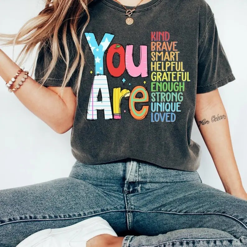 You are kind Shirt,Back to school Shirt,Back to school Tee,Teacher Shirt,Teacher appreciation Tee,Retro Teacher Shirt, kindergarteen teacher, Shortsleeve Crewneck Cotton