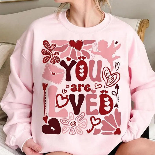 You are loved Sweatshirt, Hoodie, T-Shirt, Boho Valentine Floral Shirt, Valentine Heart Coquette Shirt, Retro Valentine Shirt, Cupid Shirt, Christian Valentine Shirt