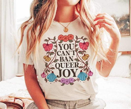 You can't ban queer joy shirt | queer joy shirt | trans joy shirt | retro floral lgbtq | lgbtq wildflower | queer | lesbian | nonbinary tee Hoodie, T-shirt and sweater