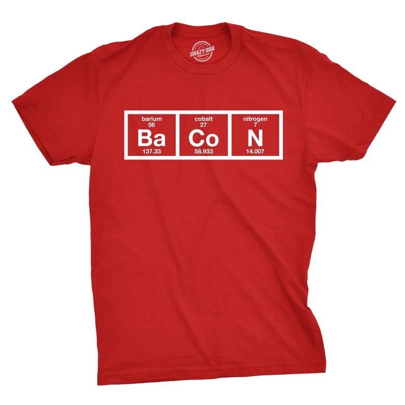 Youth Bacon Chemistry T-Shirt Funny Science Preiodic Table Tee for Kids Funny T Shirts Food Tops for Kid Funny Science Short Sleeve Red