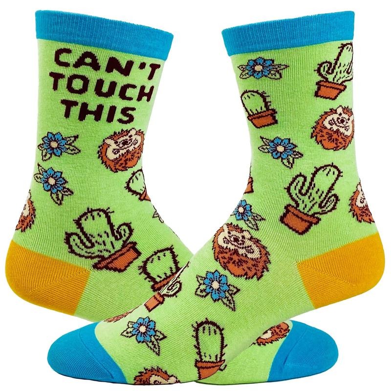 Youth Can't Touch This Socks Funny Sharp Cactus Hedgehog Graphic Sarcastic Footwear Funny Graphic Socks Comfortable Fitted Spandex Cotton