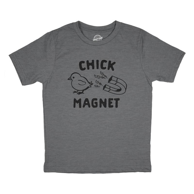 Youth Chick Magnet T Shirt Funny Cut Baby Chicken Novelty Tee Funny T Shirts Easter Tops for Kids Novelty Tees for Kids Dark Grey