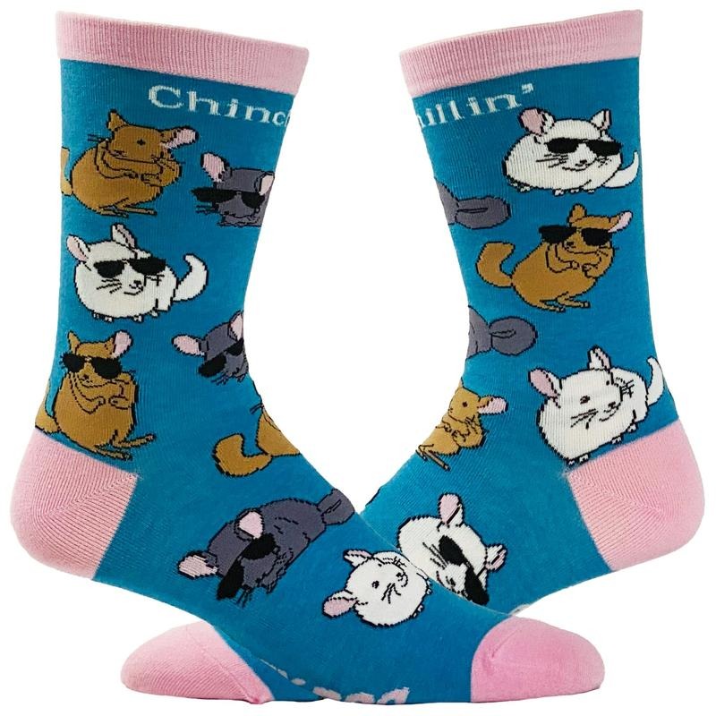 Youth Chinchillin Socks Funny Cool Chinchilla Pet Rodent Graphic Novelty Footwear Funny Graphic Socks Comfortable Fitted Spandex Cotton