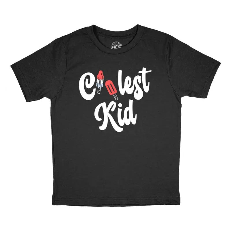 Youth Coolest Kid T Shirt Funny Cute Ice Cold Popsicle Sweet Treat Tee For Young Kids Funny T Shirts Funny Sarcastic Short Sleeve Novelty Tees for Kids Black -