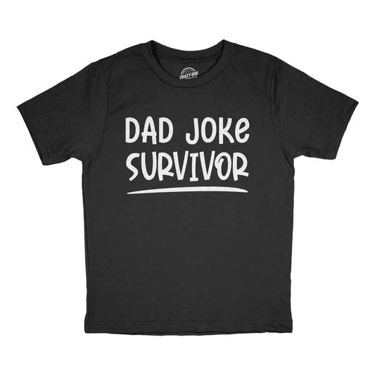 Youth Dad Joke Survivor T Shirt Funny Fathers Day Son Daughter Hilarious Graphic Novelty Tee Funny T Shirts Dad Joke Tops for Kids Funny Sarcastic Short Sleeve Novelty Tees for Kids Black