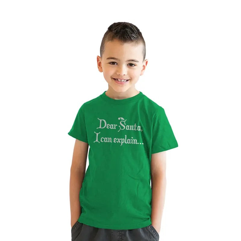 Youth Dear Santa T Shirt I Can Explain Shirt Funny Christmas Tee for Kids Funny T Shirts Christmas Tops for Kids Novelty Tees for Kids Green