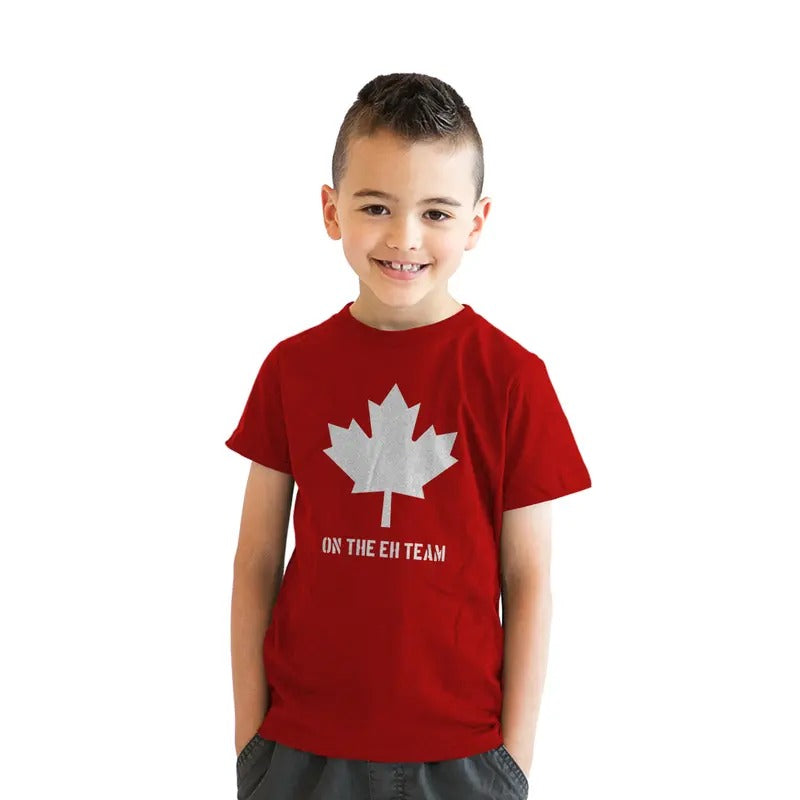 Youth Eh Team Canada T shirt Funny Canadian Shirts Kids Novelty T shirt Hilarious Funny T Shirts Funny Canada Short Sleeve Novelty Tees for Kids Red