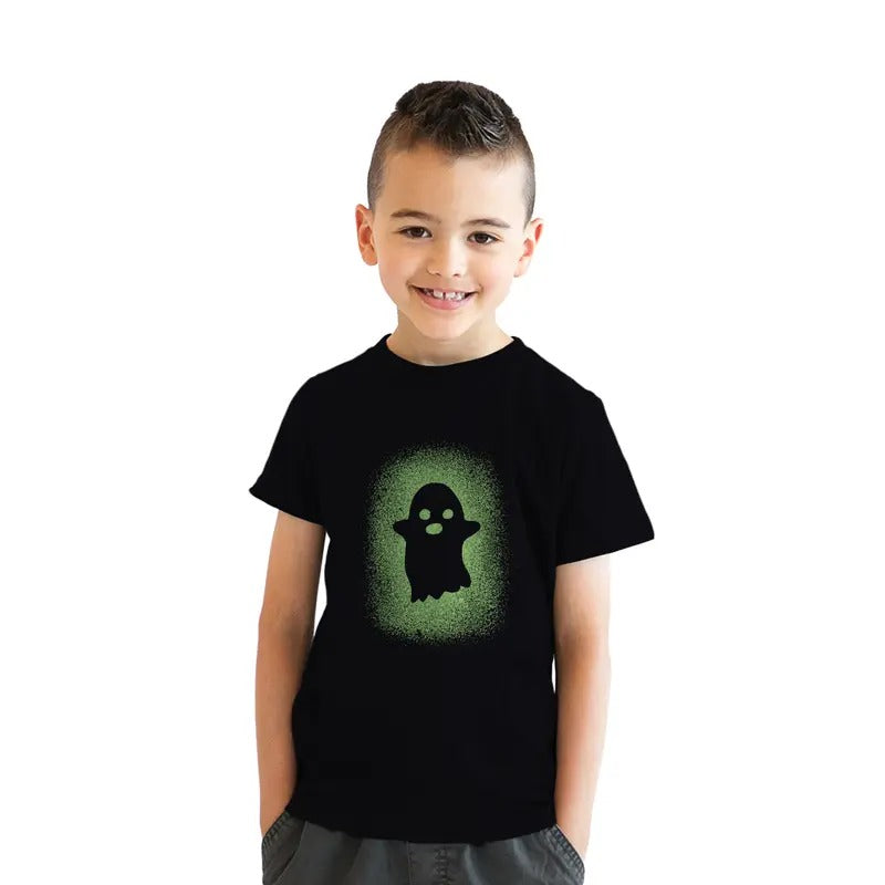 Youth Glowing Ghost Glow In The Dark T Shirt Cool Halloween Costume Tee Funny T Shirts Halloween Tops for Kids Novelty Tees for Kids Black