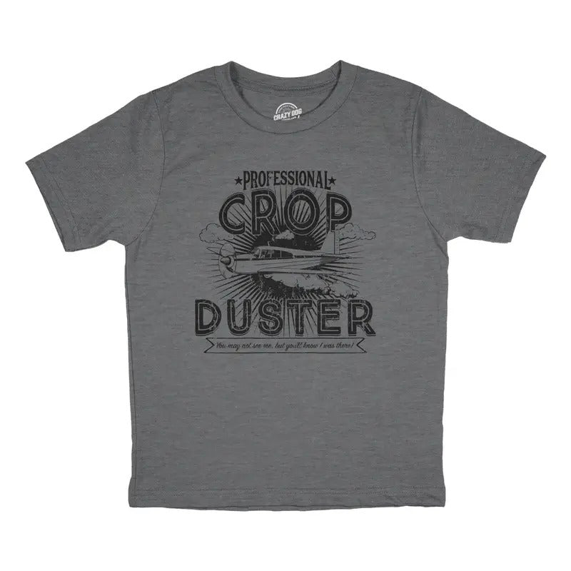 Youth Professional Crop Duster Funny Smelly Fart Passing Gas Plane Joke Tee For Kids Funny T Shirts Sarcastic Tops for Kids Funny Funny Adult Humor Short Sleeve Novelty Tees for Kids Dark Grey