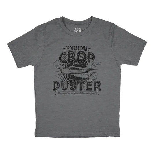 Youth Professional Crop Duster Funny Smelly Fart Passing Gas Plane Joke Tee For Kids Funny T Shirts Sarcastic Tops for Kids Funny Funny Adult Humor Short Sleeve Novelty Tees for Kids Dark Grey