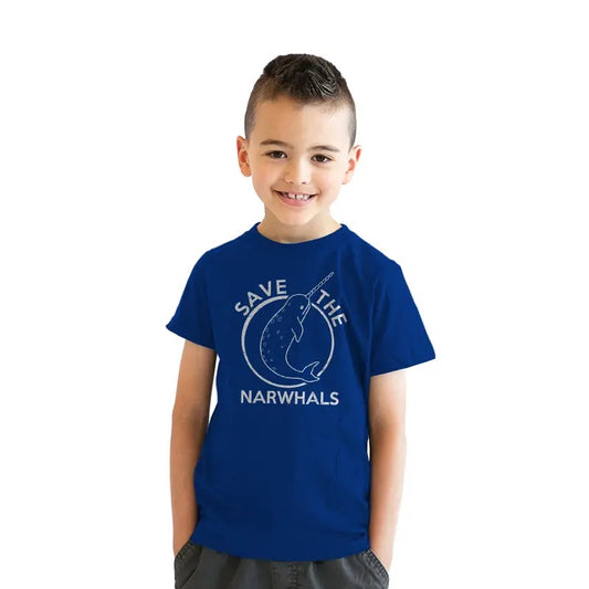 Youth Save The Narwhals T Shirt Funny Narwhal Unicorn Shirt for Kids Funny T Shirts Unicorn Tops for Kid Funny Animal Short Sleeve Royal