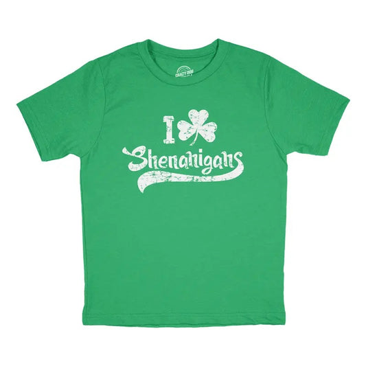Youth T Shirts I Clover Shenanigans Funny St Patricks Day Tee For Kids Funny T Shirts Saint Patrick's Day Tops for Kids Novelty Tees for Kids Green -