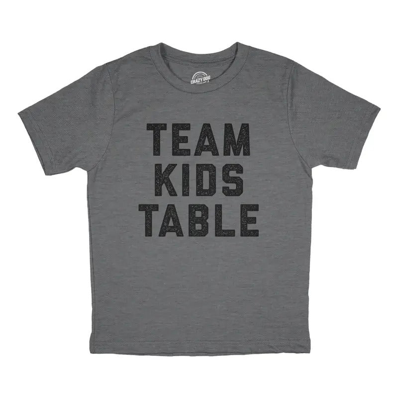 Youth Team Kids Table T Shirt Funny Thanksgiving Christmas Dinner Holiday Graphic Tee Funny T Shirts Thanksgiving Tops for Kids Funny Food Short Sleeve Novelty Tees for Kids Dark Grey