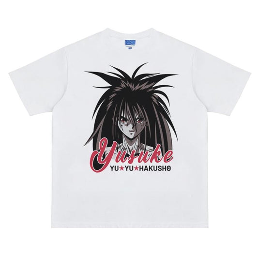 Yu Yu Hakusho "Hiei" Vintage Oversized Tee Anime T-shirt 100% Cotton Original Design Men's Top for Fans Menswear Tshirt