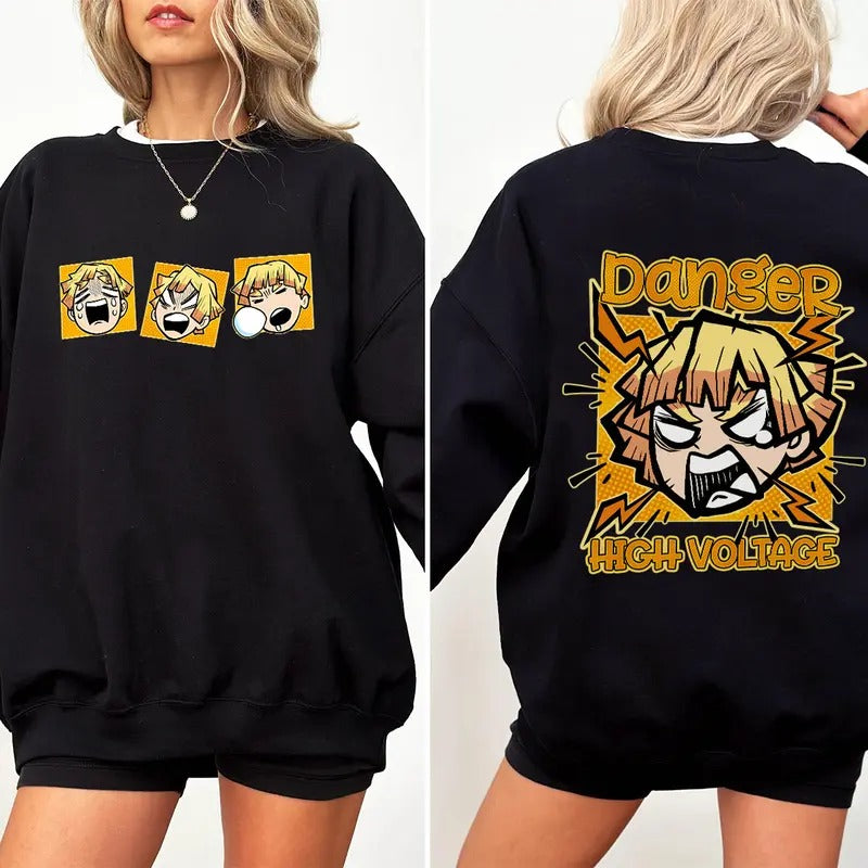 Zenitsu Danger High Voltage Shirt, Thunder Breathing Sweatshirt Hoodie, Demon Slayer t-shirt, Kimetsu no Yaiba Shirt, Anime sweatshirt hoodie, Anime lover t-shirt Menswear